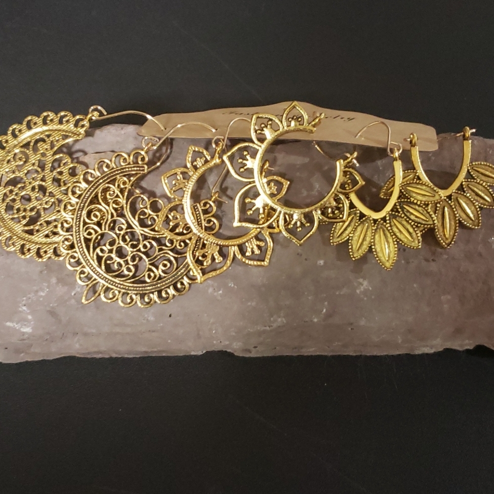 3 pair GOLD TONE EARRINGS
